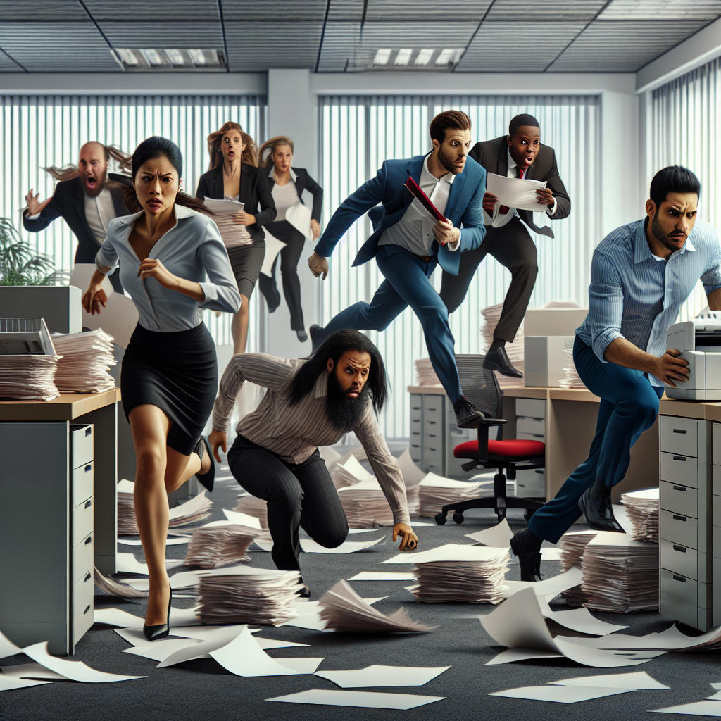 The frantic chase through office corridors.