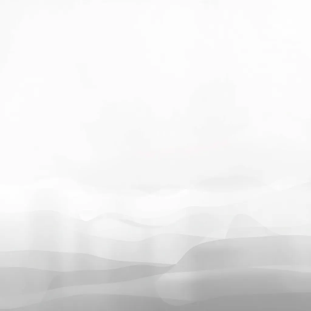 editorial illustration of pure absence, translucent layers of fog-like shapes in an undefined expanse, monochrome near-white palette, elegant negative space, philosophical and dreamlike, no objects, no horizon, no figures