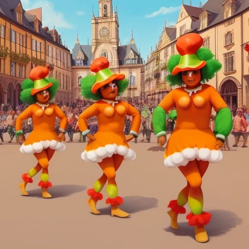 Oompa Loompas performing a dance routine in the town square