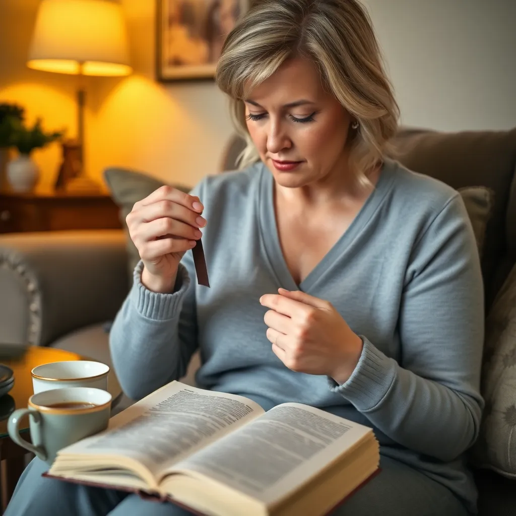 Karen P. clutching a bookmark “like a rosary”