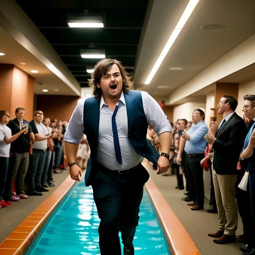 Jack Black triumphantly exiting the hotel