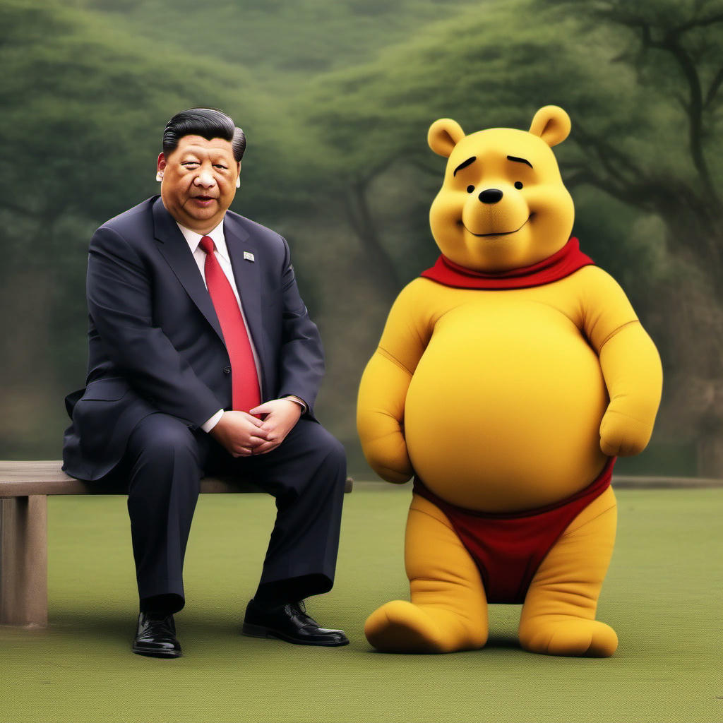 Winnie the Pooh and Xi Jinping frowning.