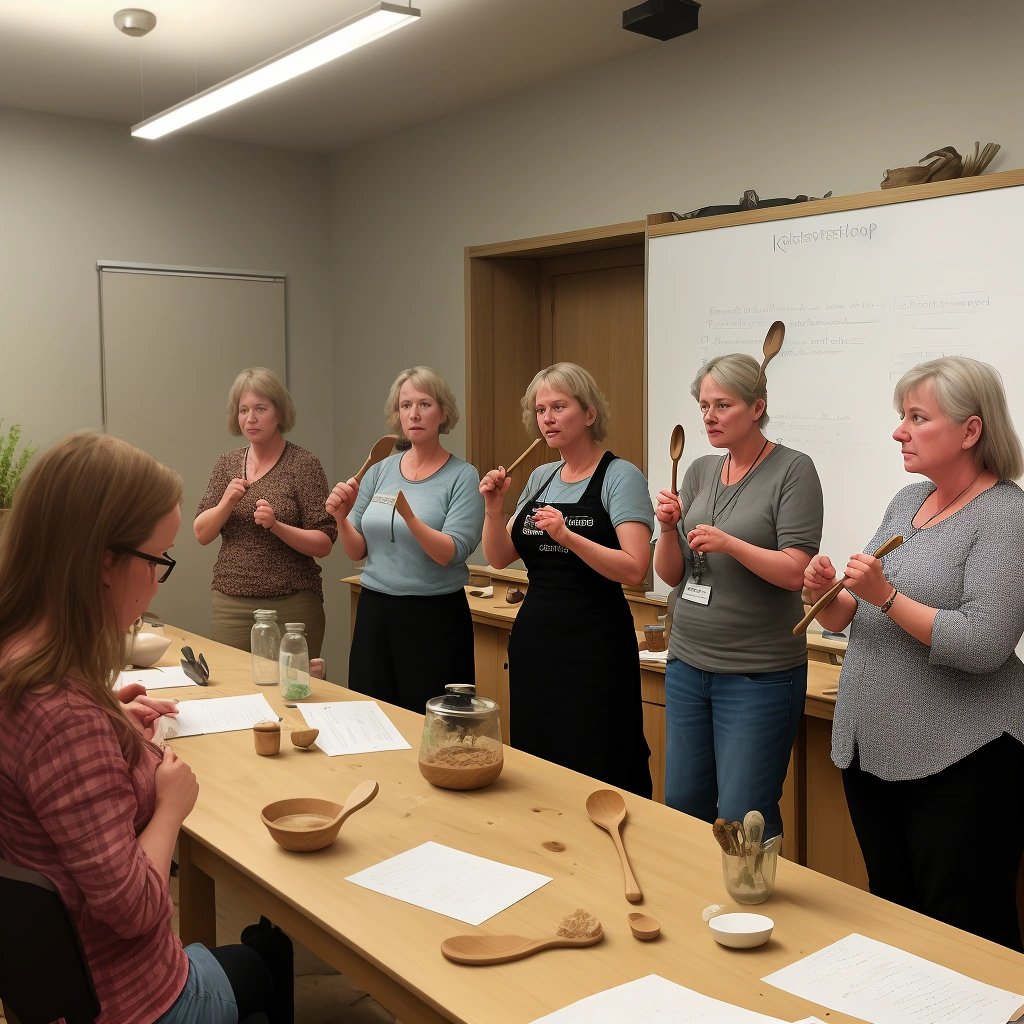 Karen Thompson leading a wooden spoon workshop