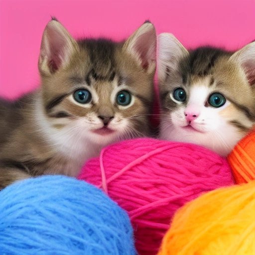 Kittens playing with yarn