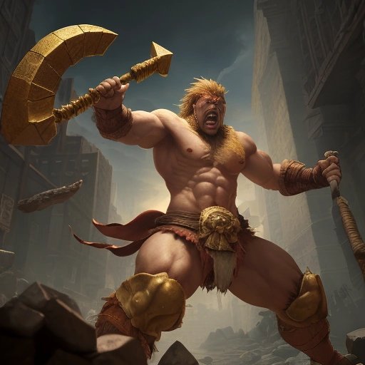Game character with Golden Axe in fiscal landscape