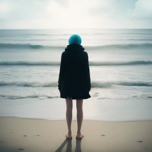 Person on beach with thought bubble