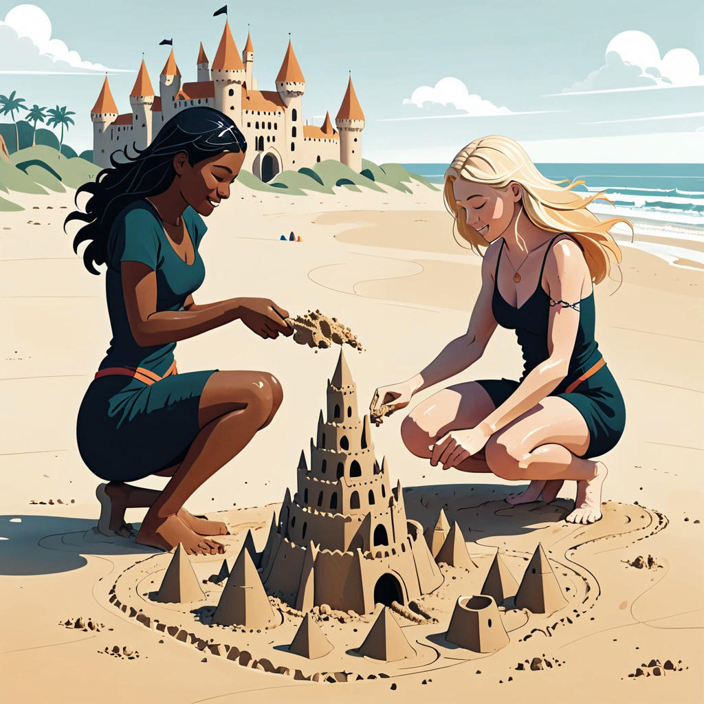 Sable and Mikaela building sandcastles