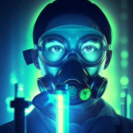 Lab researcher with gas mask
