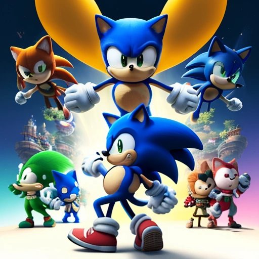 Sonic holding hands with diverse video game characters