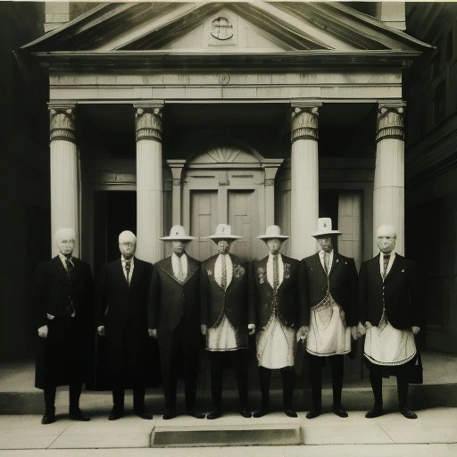 Freemasons in front of Masonic Lodge