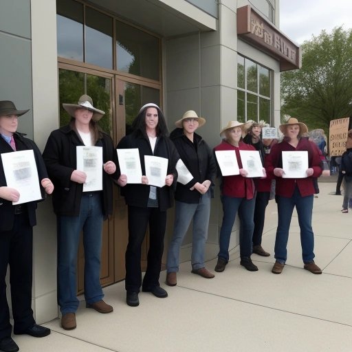 Protestors outside The Wibble's headquarters dressed as Harry Dresden