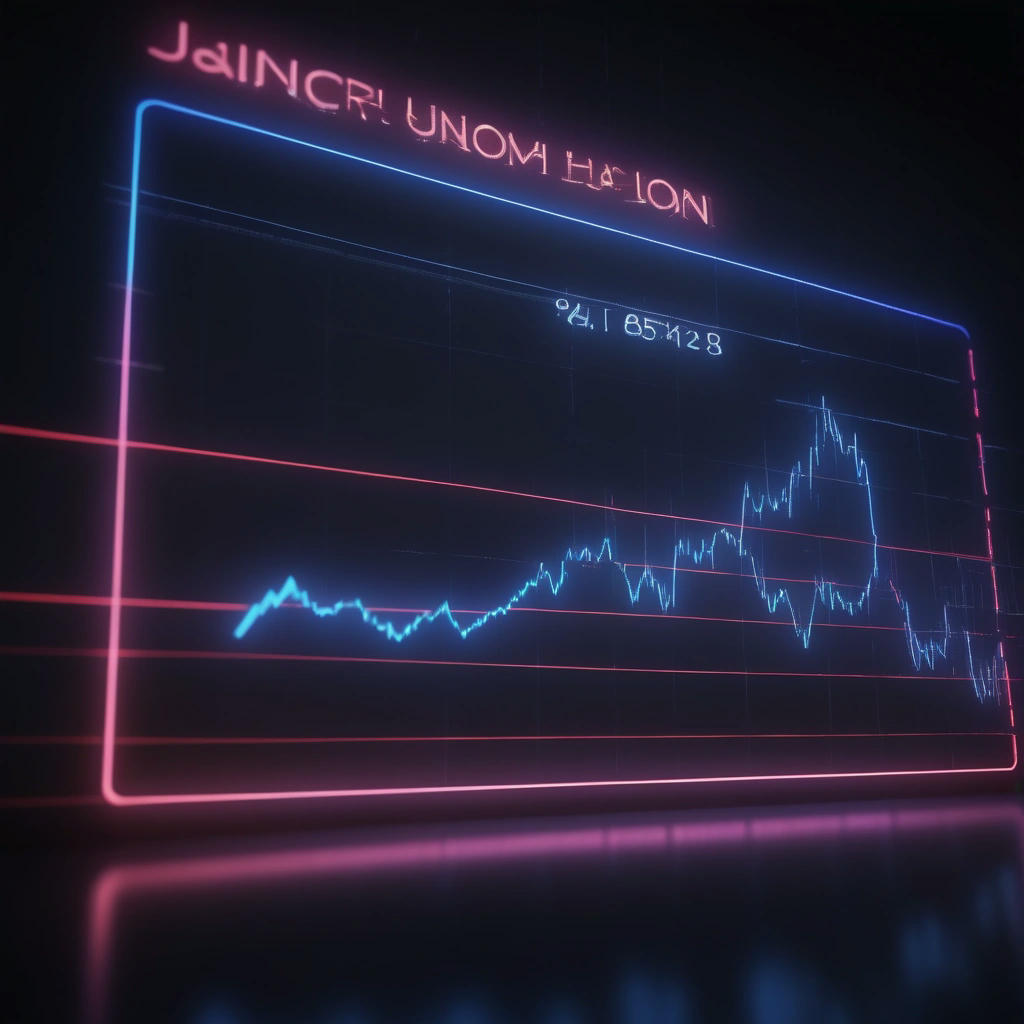 A graph showing the economic indicators of stagflation, inflation rate rising, unemployment rate rising, GDP growth rate declining, dark and ominous background, neon lights, futuristic, high-tech, 4k, detailed, intricate, photorealistic