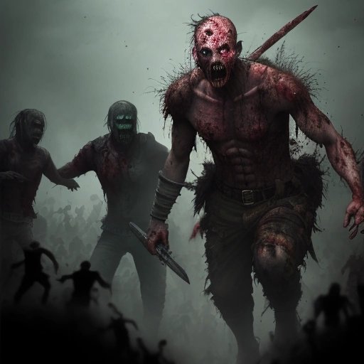 Warrior fighting zombies