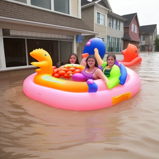 People floating through the flooded streets