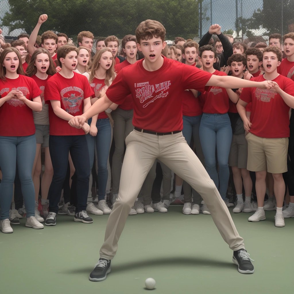 Jake Pierce surrounded by enthusiastic college students