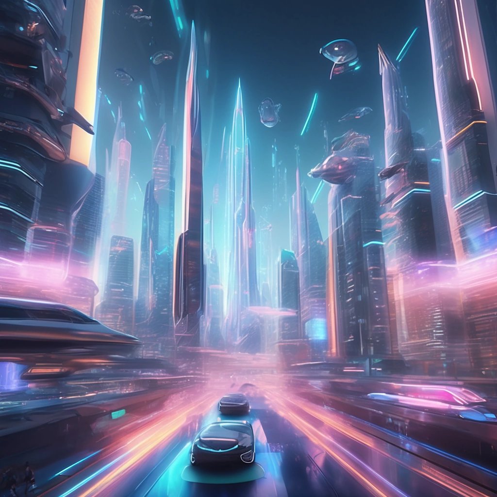 Holographic display of a futuristic city