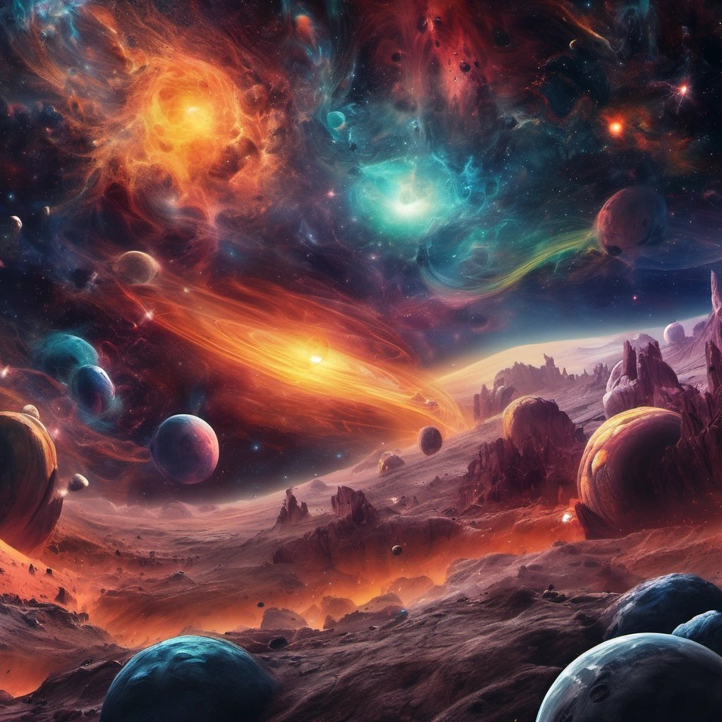 Unseen celestial bodies in the epic space scene