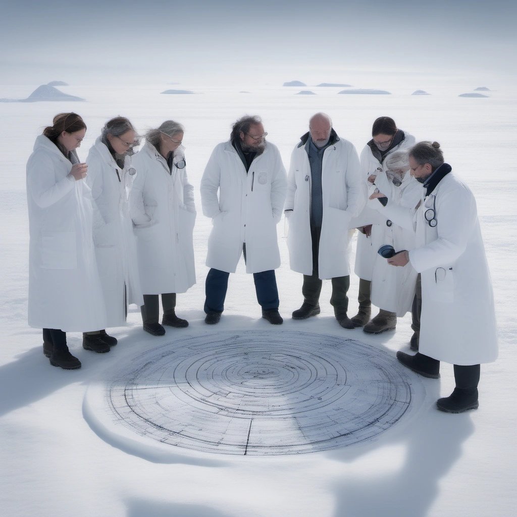 Scientists examining a crop circle