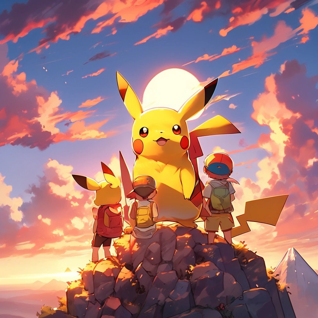 Pikachu and friends enjoying the sunset