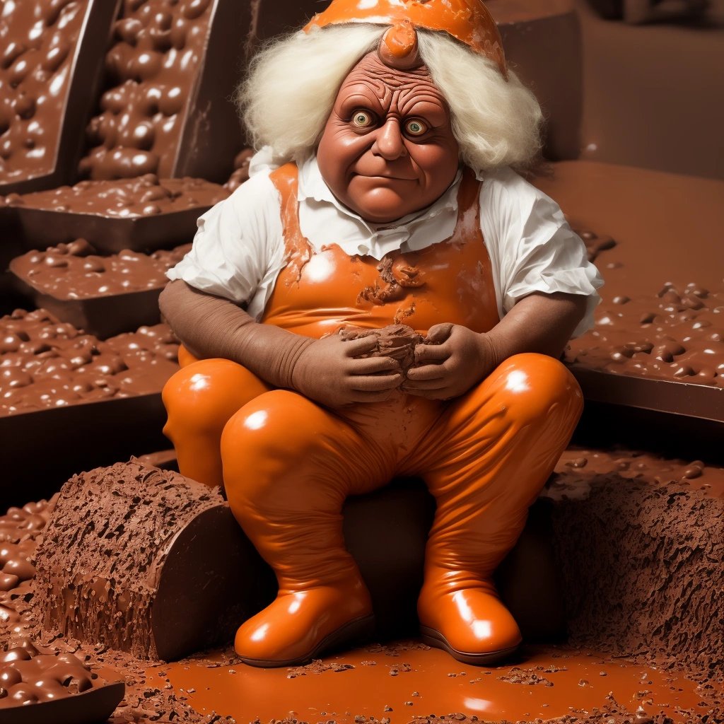 Exhausted Oompa Loompa in a chocolate factory