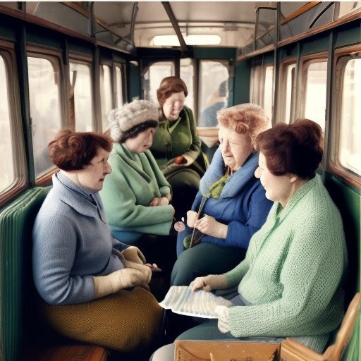 Knitters in trolleybus seats