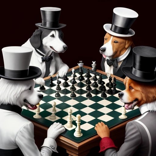 Dogs playing chess in top hats