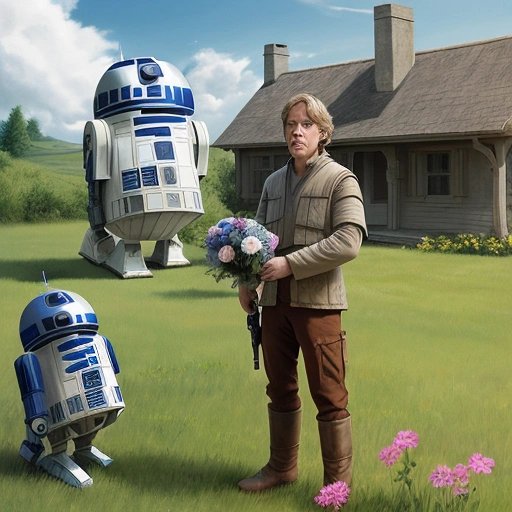 Luke Skywalker nervously holding flowers