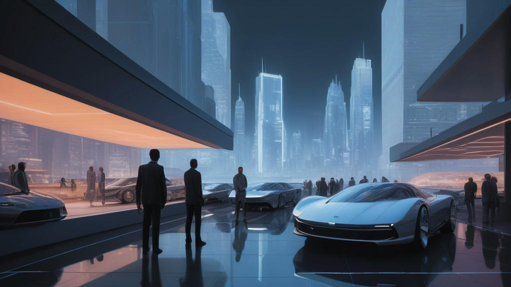 a futuristic cityscape with advanced AI robots interacting with humans, inspired by the legacy of Gepeto, hyper-realistic, intricate details, photorealism, art by Syd Mead