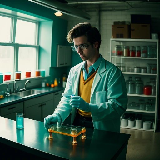 Timmy conducting experiments in his basement laboratory