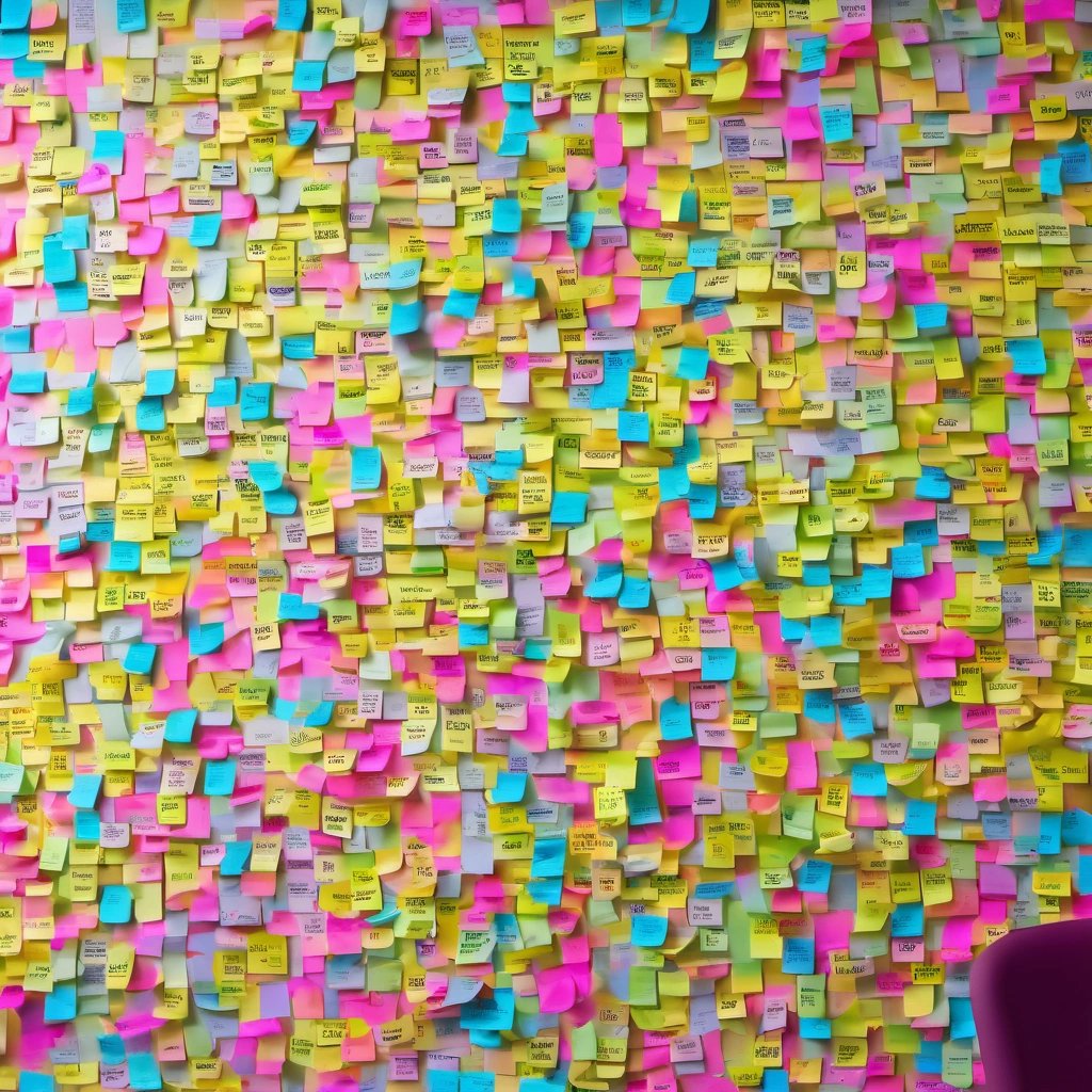 Wall of sticky notes with letter combinations