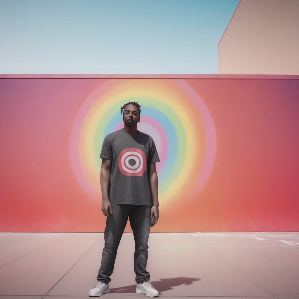 A person standing in front of a Target store, holding a sign that reads, 'Respect is not just a slogan.' The image is rendered in a gritty, realistic style, with a focus on the person's determined expression and the sign. The background is blurred, with a subtle rainbow-colored gradient to symbolize the LGBTQ+ community.