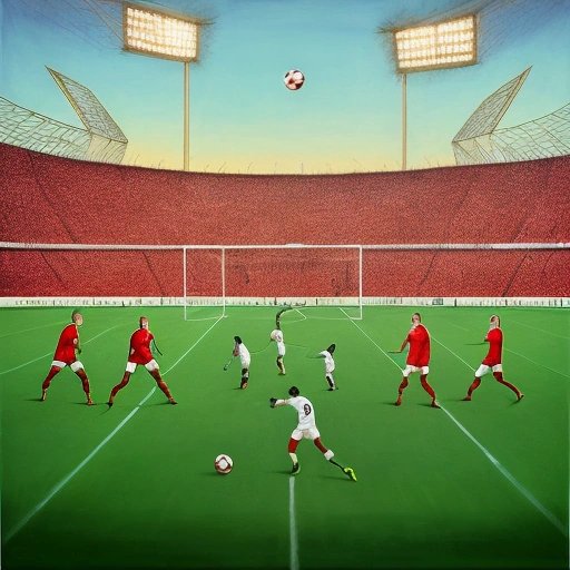 Surreal painting of a football match with missing body parts