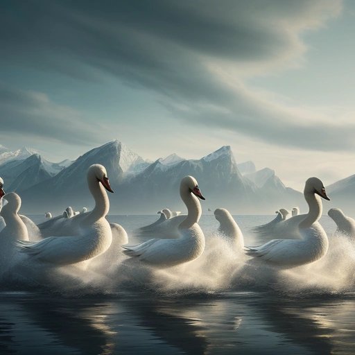 Swan being chased by teenagers