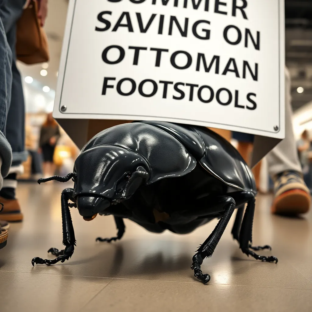 “The beetle with a mission” emerging from “Summer Savings on Ottoman Footstools”