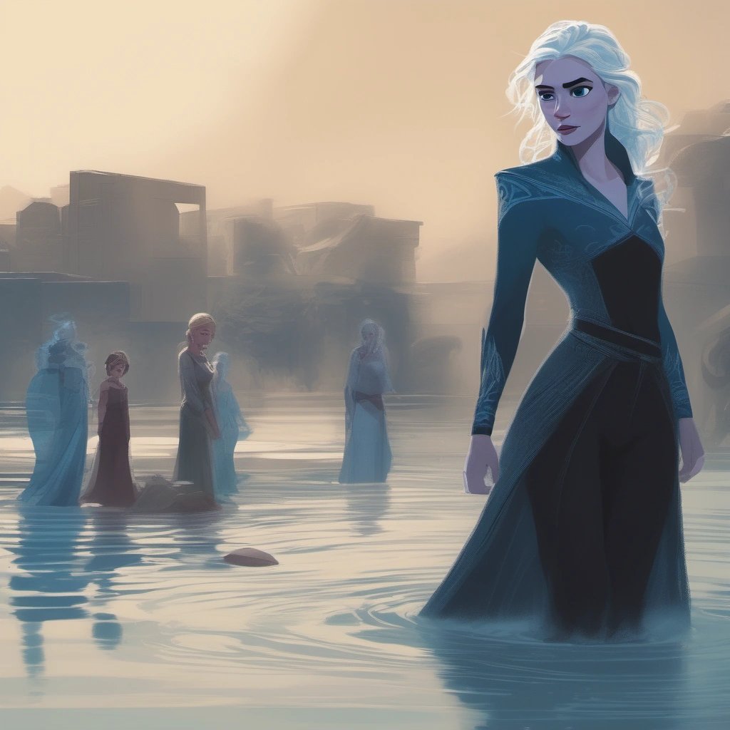 Elsa standing at the edge of a pool of water