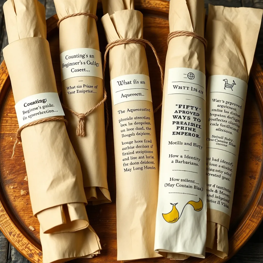 Close-up of the new scroll titles (the “mildly educational” curriculum)