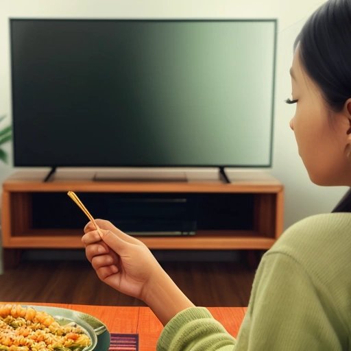 Person enjoying an egg roll while watching TV