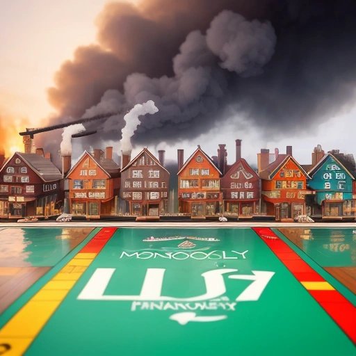 Monopoly board in the middle of a warzone