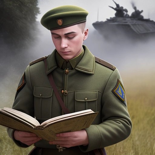 Soldier reading outdated Russian manual