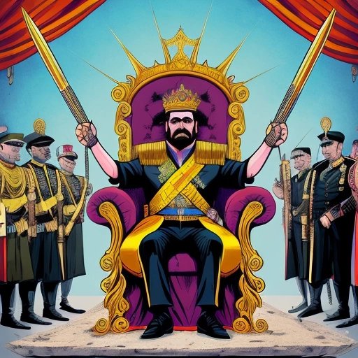 Dictator on throne made of bullet casings
