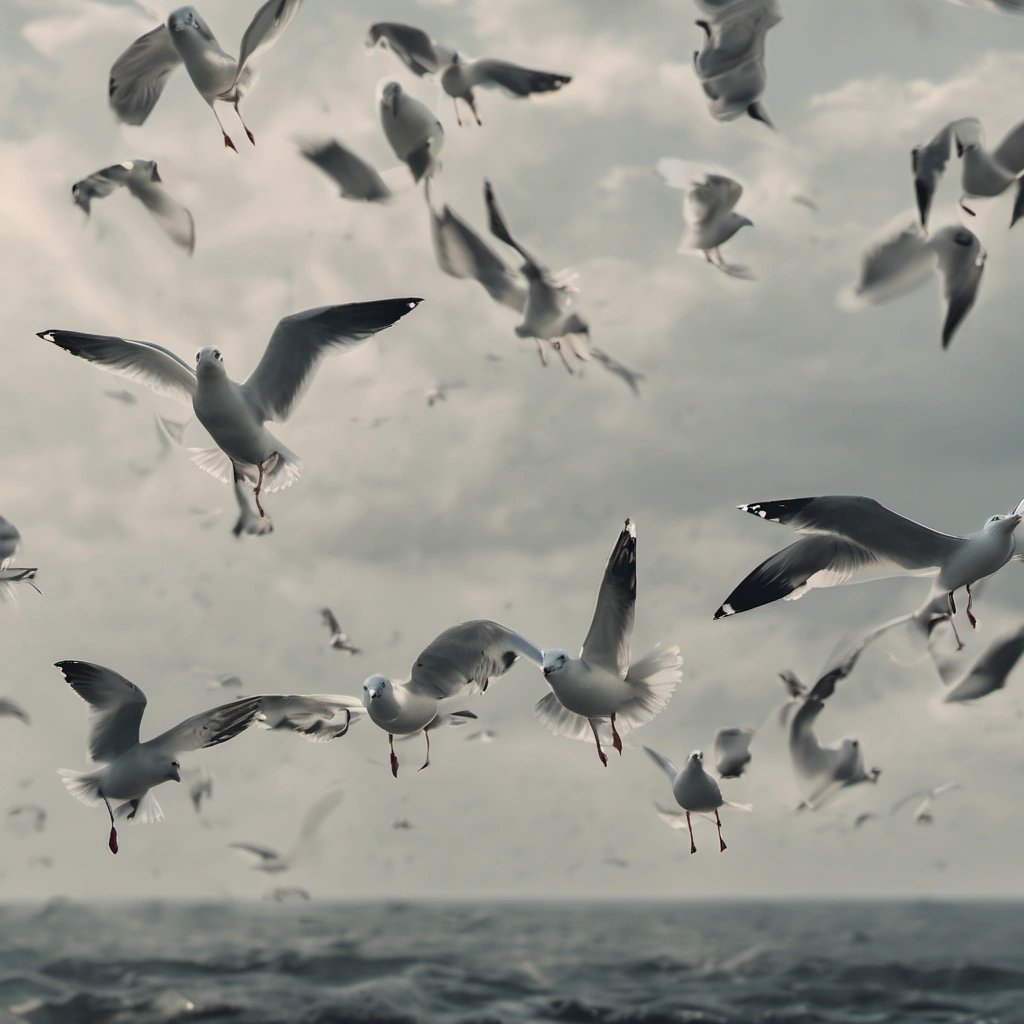 Seagulls flying away