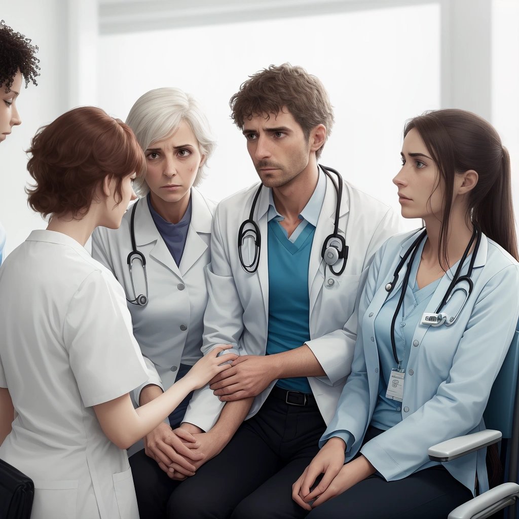 Female patients comforting a distressed male patient