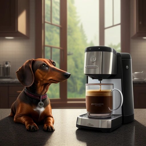 Dachshund making coffee