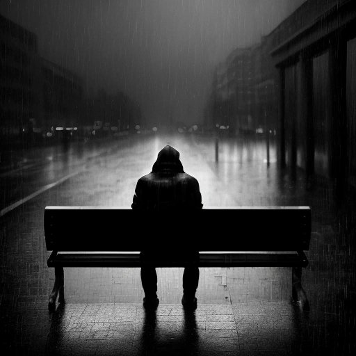 Person sitting on bench in rain