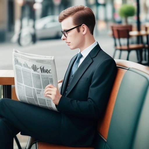 Dog reading newspaper