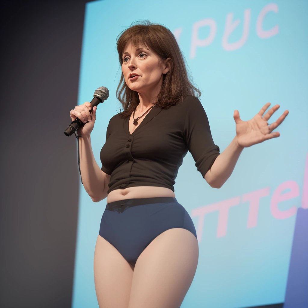 Susan giving a TED Talk on wedgie safety