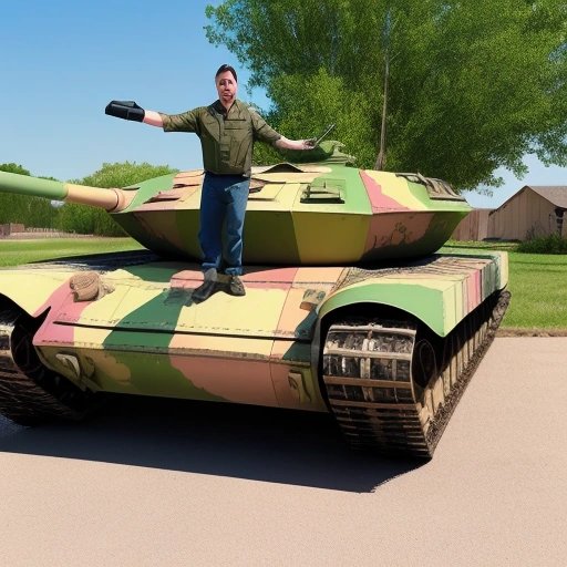 Man showcasing his tank with glittery decals