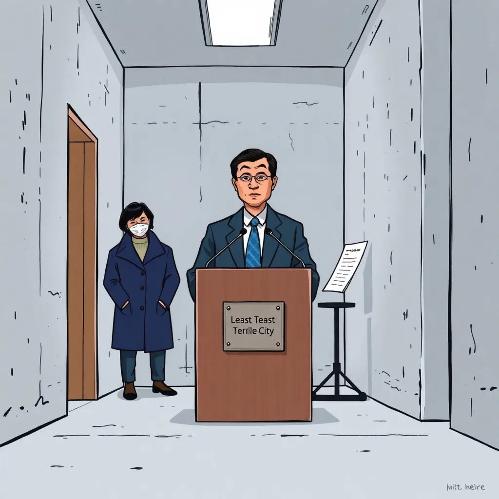 Mayor Michelle Wu accepts the award in a drafty Government Center hallway