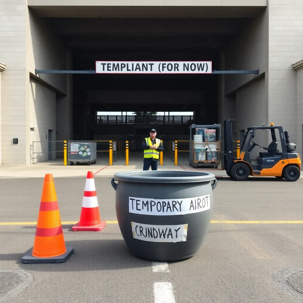 Temporary emergency airpot made from a stadium and traffic cones