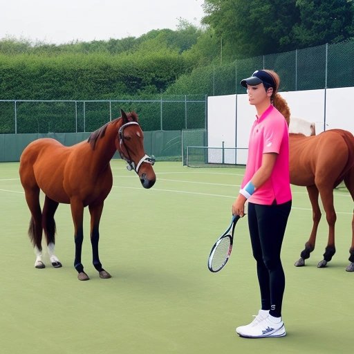 Tennis player looking shocked at horses on the court